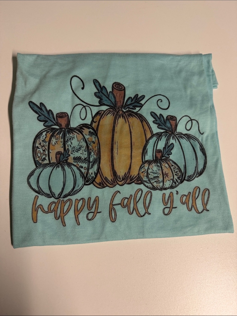 Happy Fall Y'All Pumpkin Graphic Short Sleeve Tee - Mint
